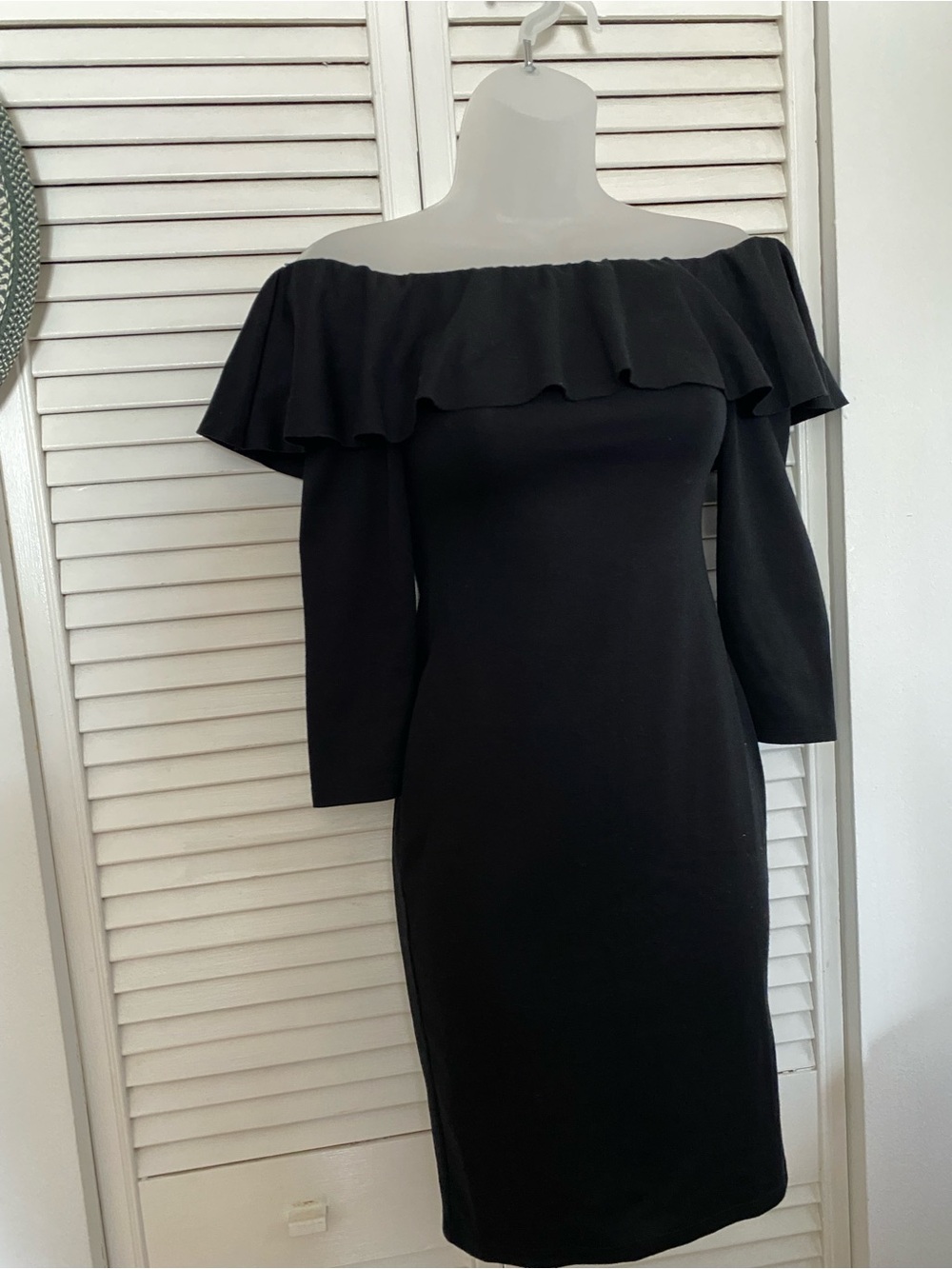 Black Off-Shoulder Ruffle Midi Dress